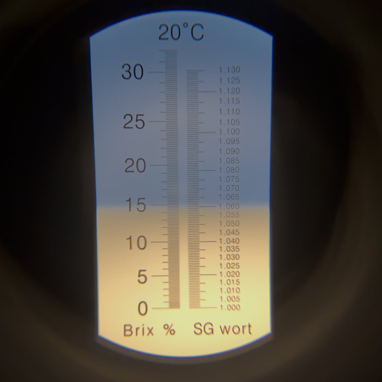 Refractometer showing homemade stock at around 15% brix