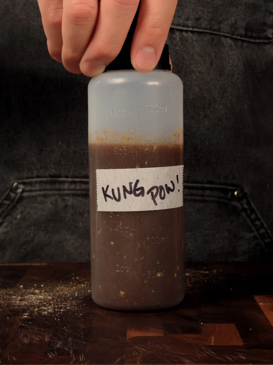 A squeeze bottle labeled Kung Pao